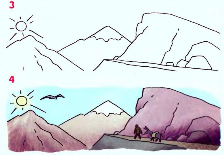 Урок-схема рисования карандашом - горы